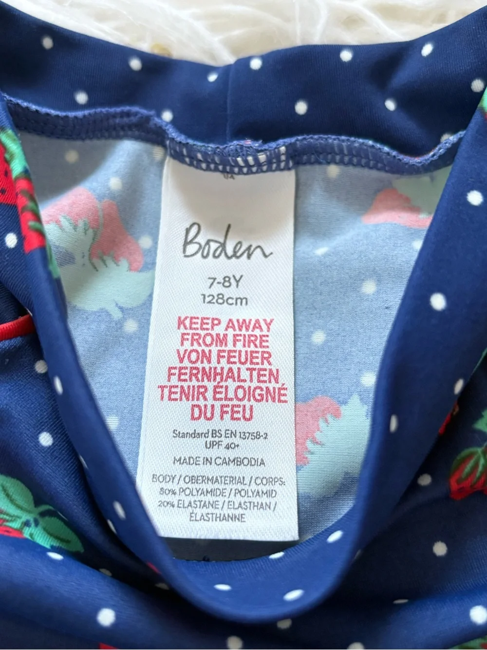 Boden Strawberry Polka Dot Rash Guard 7-8Y